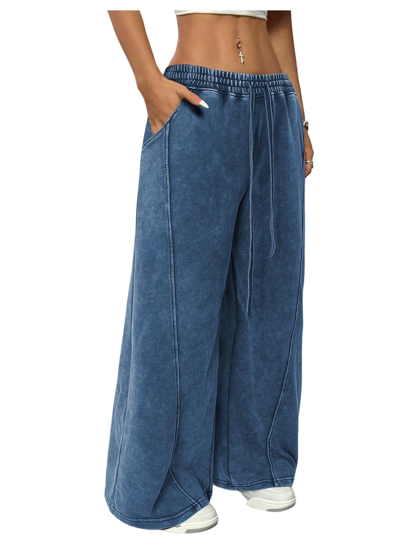 OYOANGLE Womens Wide Leg Y2K Vintage Sweatpants Loose Straight Hip Hop Streetwear Pants with Pockets