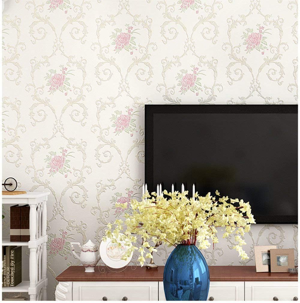 GLOW4U Non-Woven Decorative Flower Contact Paper Self Adhesive Luxury Embossed Floral Peel and Stick Wallpaper for Wall Living Room Bedroom Crafts Wall Decor 20.83 Inches by 9.8 Feet