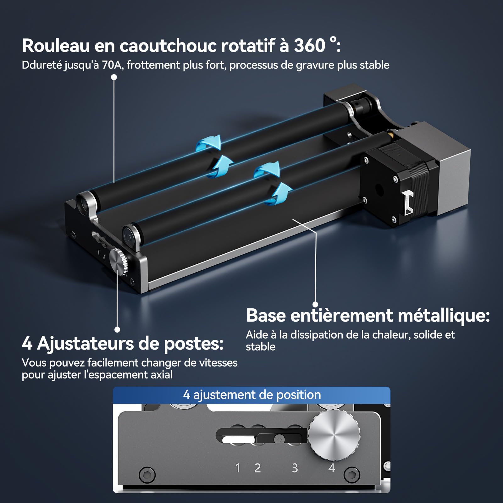 ARot5 Rouleau rotatif à 360° pour gravure d'objets cylindriques, tasses, bouteilles, stylos, réglable de 6 à 100 mm, compatible avec la plupart des machines de découpe et de graveur