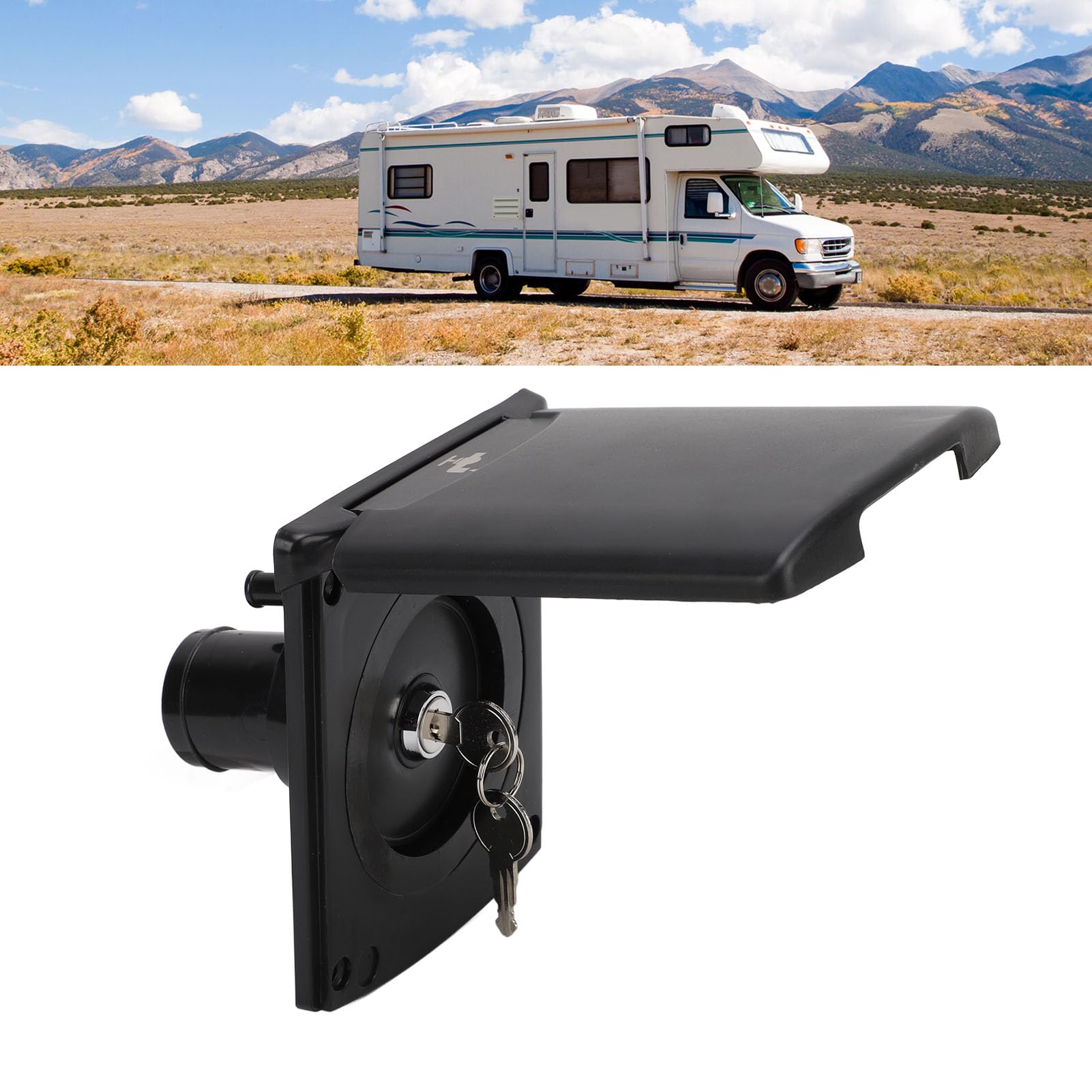 Interreno de Llenado de Agua RV, Escotilla de Llenado de Agua con Cubierta Magnética y Cerradura, 5.2x5.7in, Negro, Conexión de Agua para Botes de Autocaravana, Material de ABS,