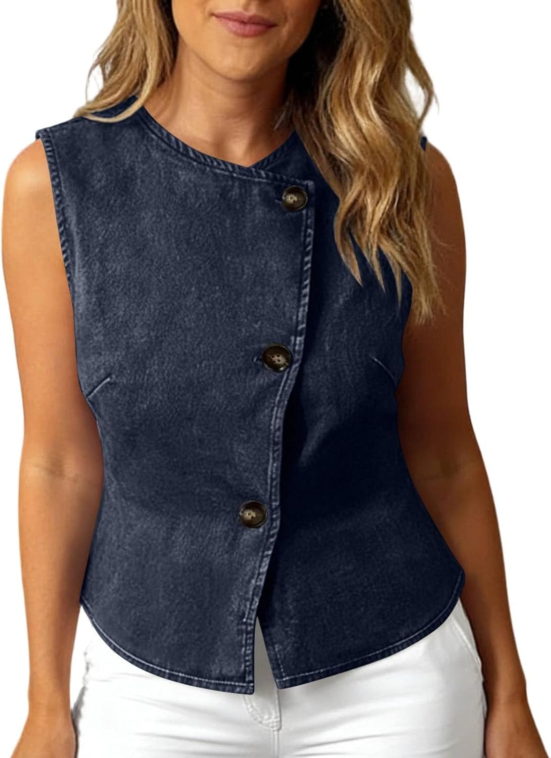 Denim Vest for Women Sleeveless Strechy Button Down Casual Summer Jean Top Slim Fit Fashion Travel Shirts Waistcoat
