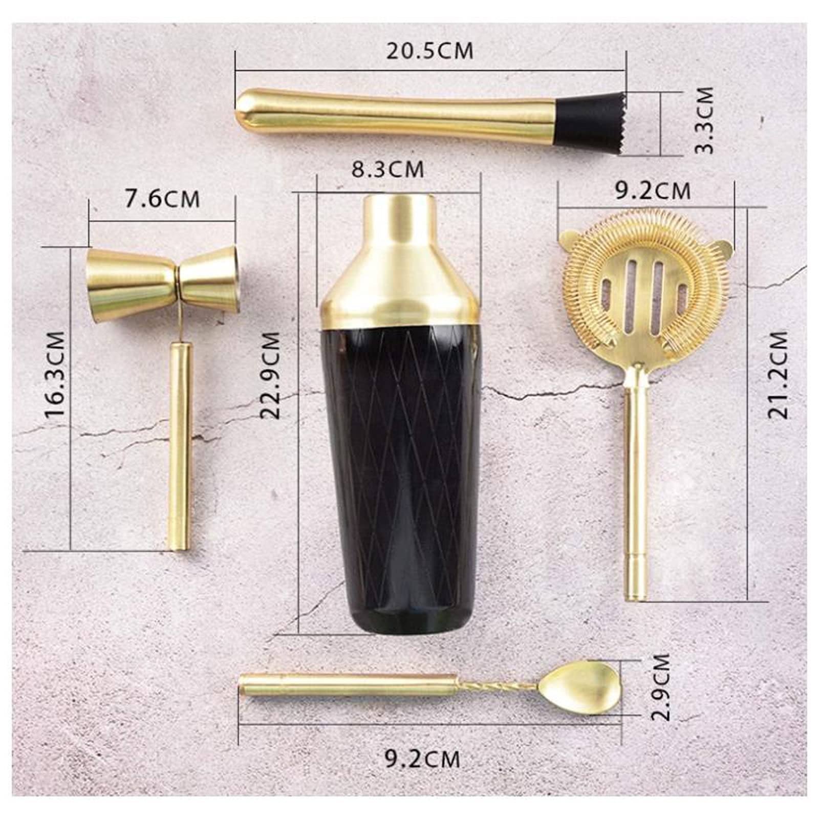 Juego de Coctelera Cocktail Shaker Bar Set con Accesorios - Kit de Martini con Jigger de medición y Cuchara de Mezcla, colador, Herramientas de Barra Profesional de Muddler Agitador de Cócteles