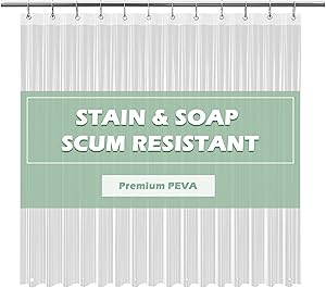 EHZNZIE Clear Shower Curtain Liner Light Weight PEVA, Shower Liner 72x72 Inches, Waterproof, No Chemical Smell with 12 Rust Proof Metal Grommets Holes for Bathroom Shower Curtain