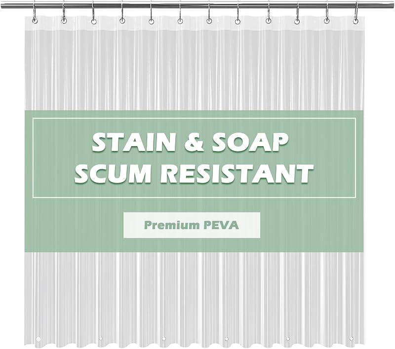 EHZNZIE Cortina de ducha transparente y resistente, 72 x 72, cortina de baño impermeable de PEVA, sin olor químico, 3 imanes pesados, duradera con ojales de metal inoxidables
