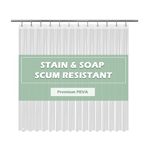 EHZNZIE Clear Shower Curtain Liner Light Weight PEVA, Shower Liner 72x72 Inches, Waterproof, No Chemical Smell with 12 Rust Proof Metal Grommets Holes for Bathroom Shower Curtain - Clear - 72"W x 72"L (Pack of 1)