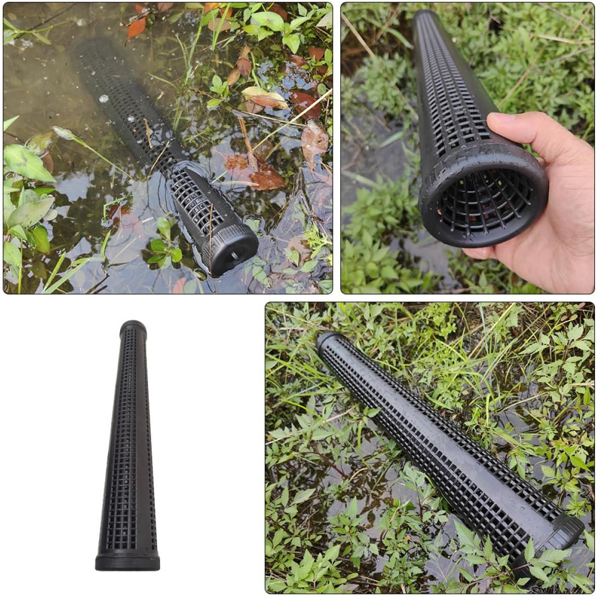 Portable EEL and Crawfish Trap Cage, Extended Black Plastic Fishing Netting with Spiral Mouth, Reusable Sturdy Fish Catching Trap for River and Lake Bait Fishing Supplies