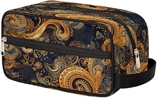 Pardick Gold Ethnic Paisley Travel Toiletry Bag for Women Men Lightweight Cosmetic Makeup Bag Organizer Waterproof Shaving Bag Dopp Kit with Large Capacity for Toiletries and Shaving Accessories