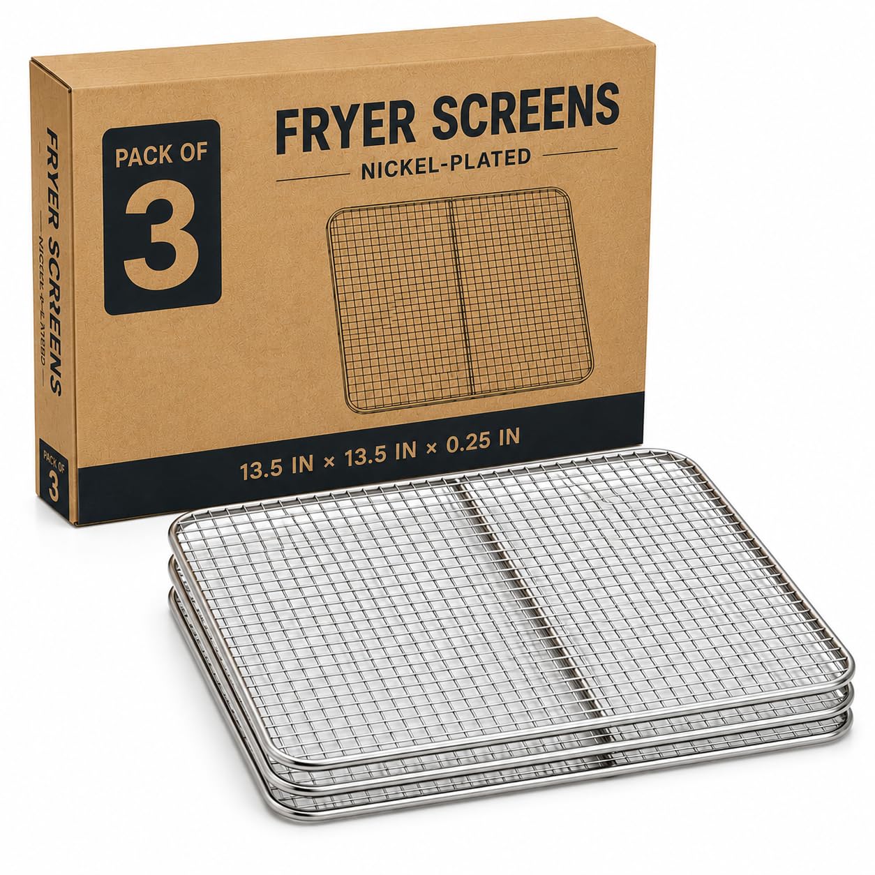 fish fryer accessories Deep Screen 13-1/2 by 13-1/2-Inch, Replaces Pitco Fryer Crumb Screen Stainless Steel Deep Fryer Accessories, Fryer Grate(Pack of 3) (13 1/2