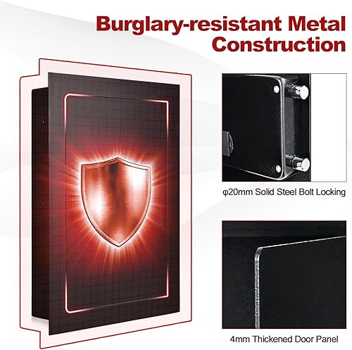 Miniatura 6 de IRONMAX Caja fuerte de pared, empotrada plana, oculta en la pared, caja de seguridad con luces LED y cerradura electrónica digital, 22 pulgadas,