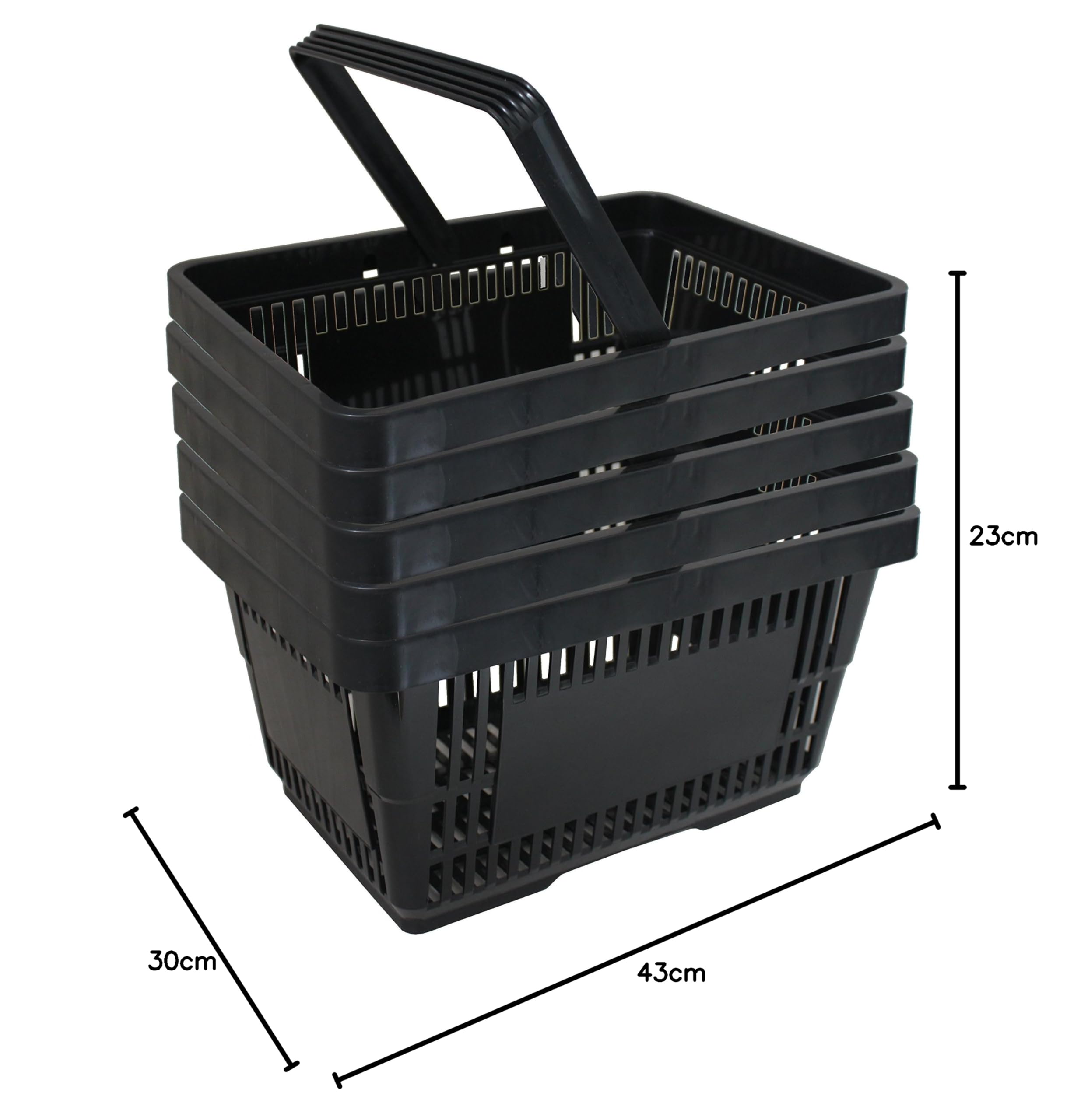 GERSO 5 cestas de la Compra de plástico, Cesta de la Compra, supermercado, plástico con asa, 21 litros, apilables, Color Negro