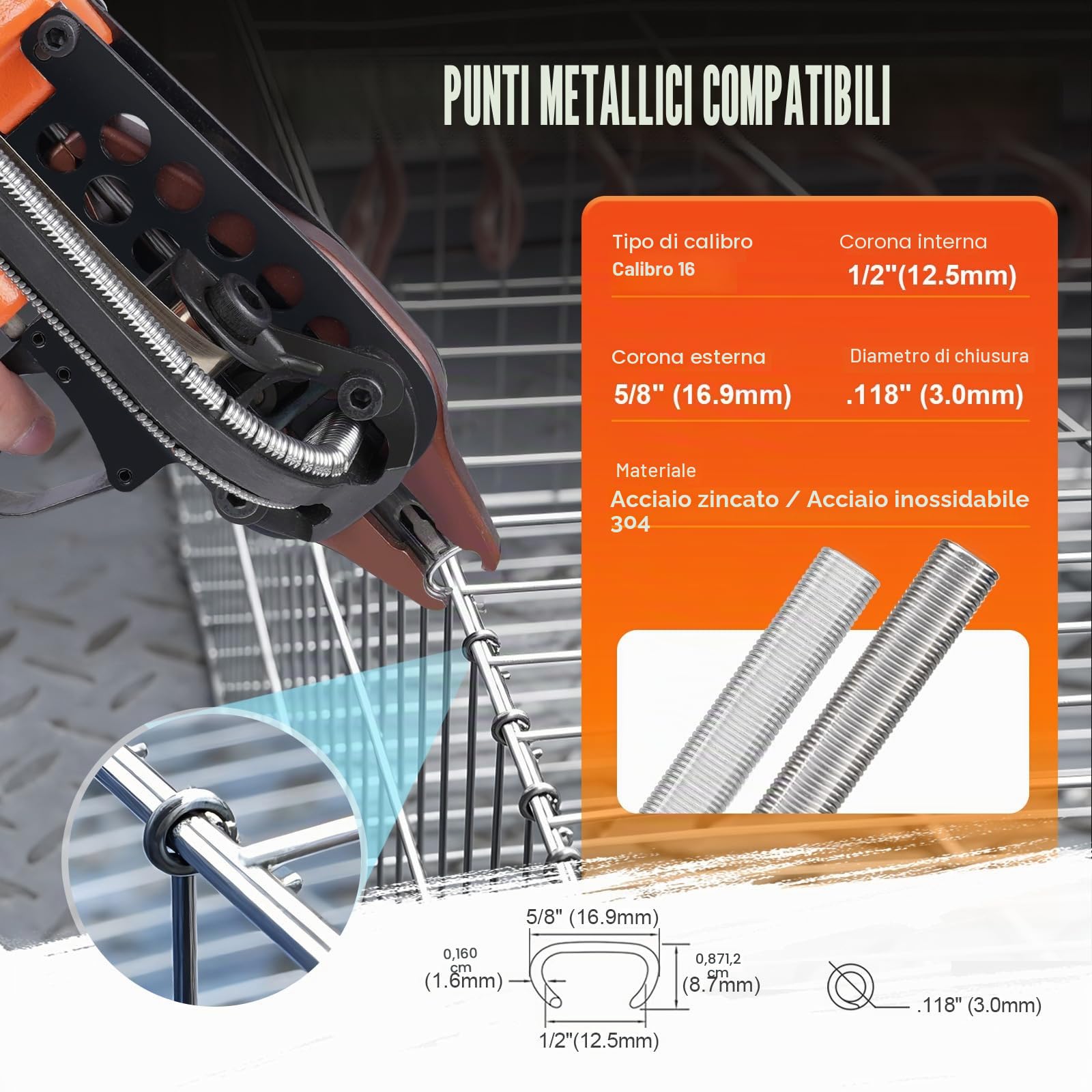 KAMSIN K-SC760 Pistola pneumatica ad anello a C, calibro 16, Diametro di chiusura di 3,0 mm Strumento di pinza per anelli di maiale a risparmio di manodopera per gabbie