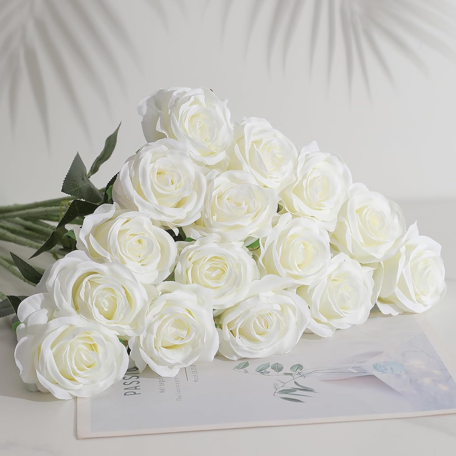 Veryhome 36Pcs Artificial Roses Realistic Fake Flowers Bulk Long Stem Silk Faux Roses Bouquet for Wedding DIY Home Decor Bridal Table Centerpieces Party Arrangements Gifts(White) - Image 3