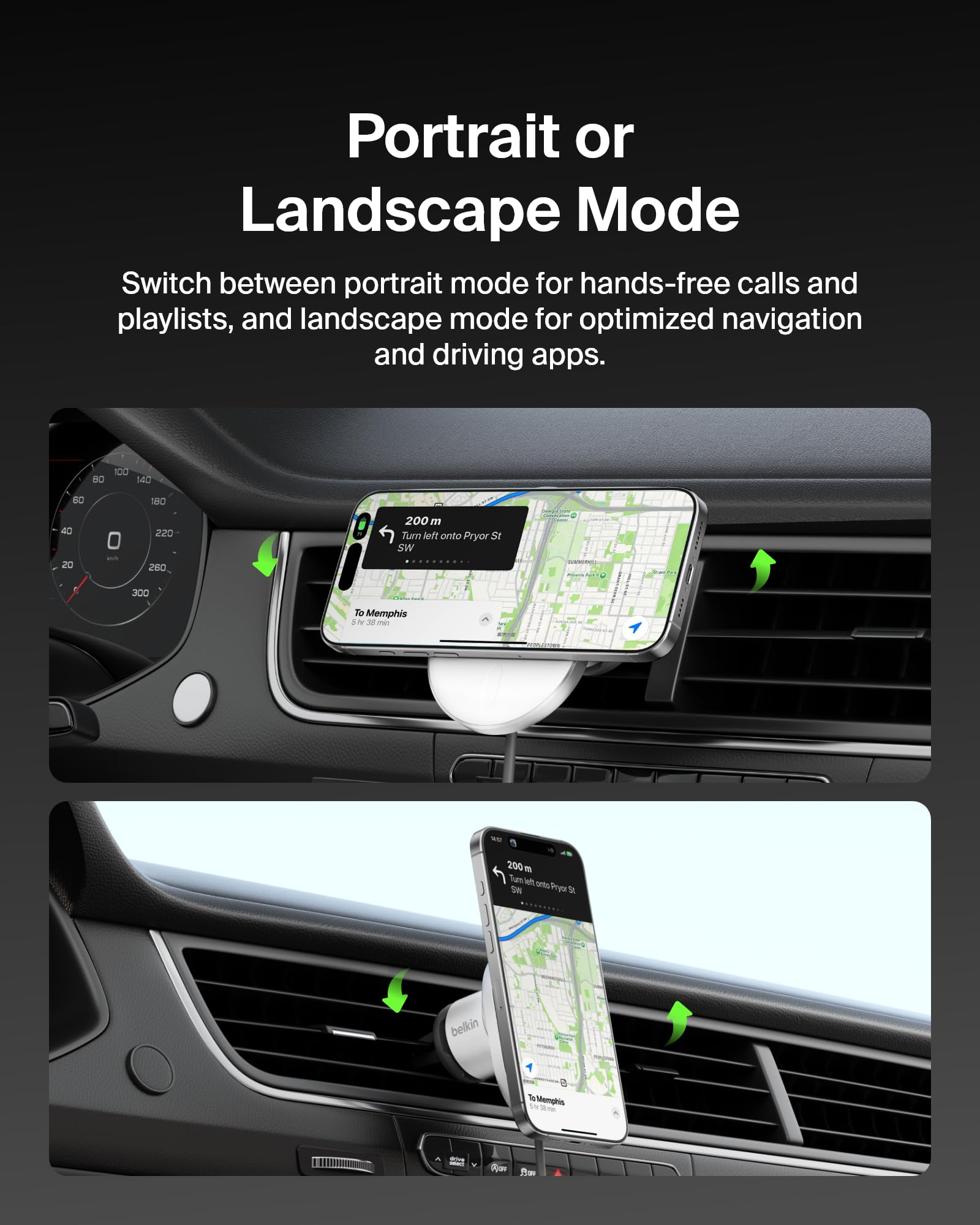 Belkin Wireless Car?Charger 15W - MagSafe-Compatible Magnetic Charger - Qi2-Certified Wireless Charger, Magnetic Car Vent Phone Mount for iPhone 16, 15, 14, 13, 12, & Samsung Galaxy S25 Series - Gray