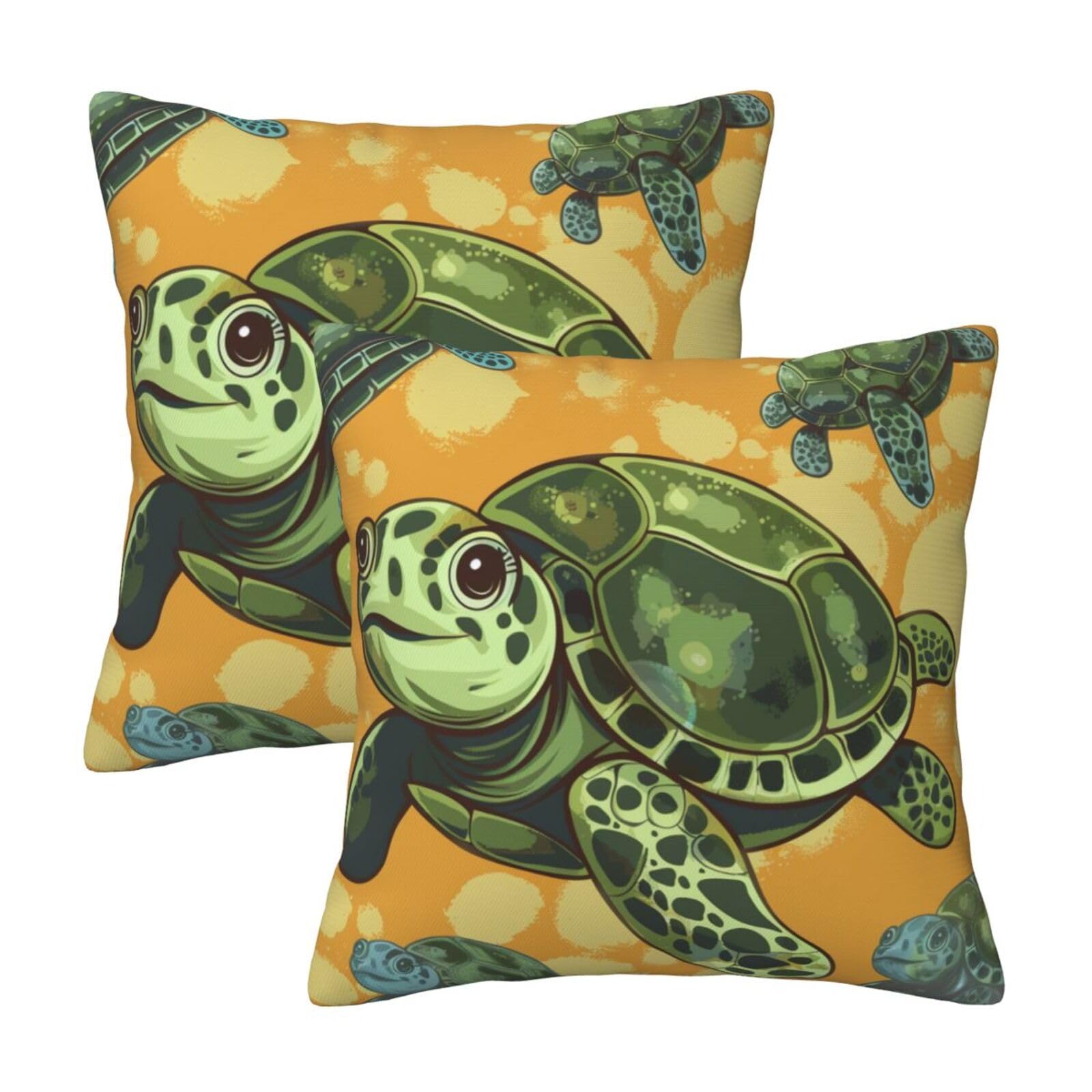Sea Turtle Throw Pillow Cases 2 Pack Square Pillowcases Soft Pillow Protectors for Couch Livingroom Sofa Bed Office Car,50x50 CM