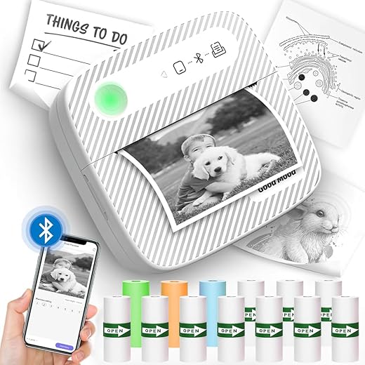 ZEITEL® Thermal Label Printer Sticker Printer Black on White Bluetooth Printer for Android & iOS System Label Printer with 13 Rolls Print Paper…