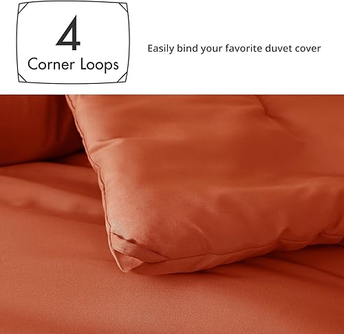 Miniatura 5 de Juego de edredón de tamaño matrimonial, juego de edredón naranja quemado para cama de tamaño matrimonial, ropa de cama suave y cálida de 3 piezas