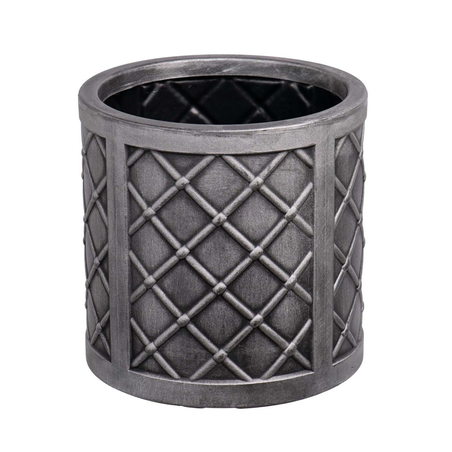 Strata Lazio Round Plastic Planter, Pewter Grey, Lazio Style, Painted Finish, Lightweight, Freestanding, 33.5 CM or 43 CM (43 CM)