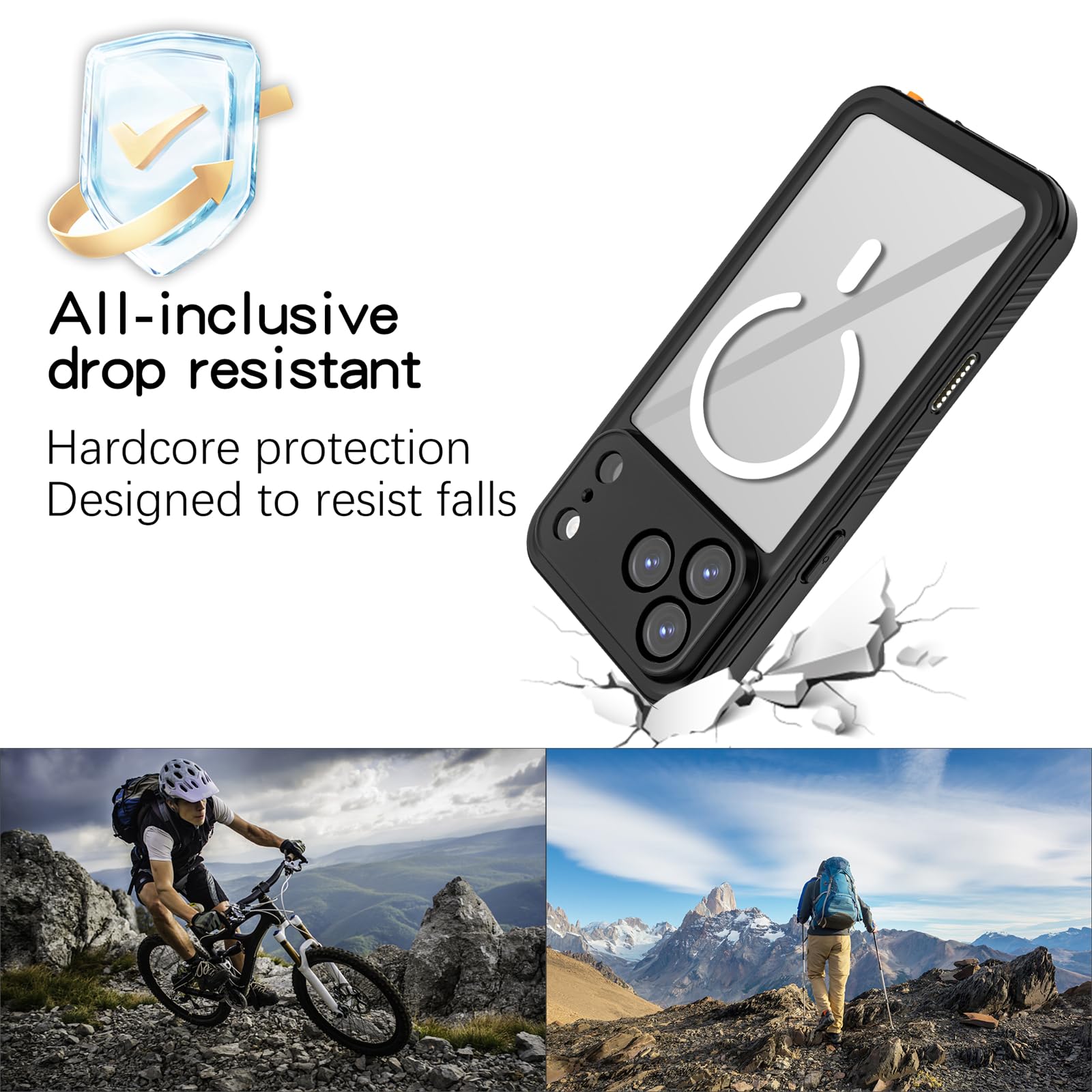 Funda impermeable para iPhone 17, compatible con MagSafe IP68, totalmente sellada bajo el agua, cuerpo completo, resistente, a prueba de golpes, funda protectora transparente, color negro