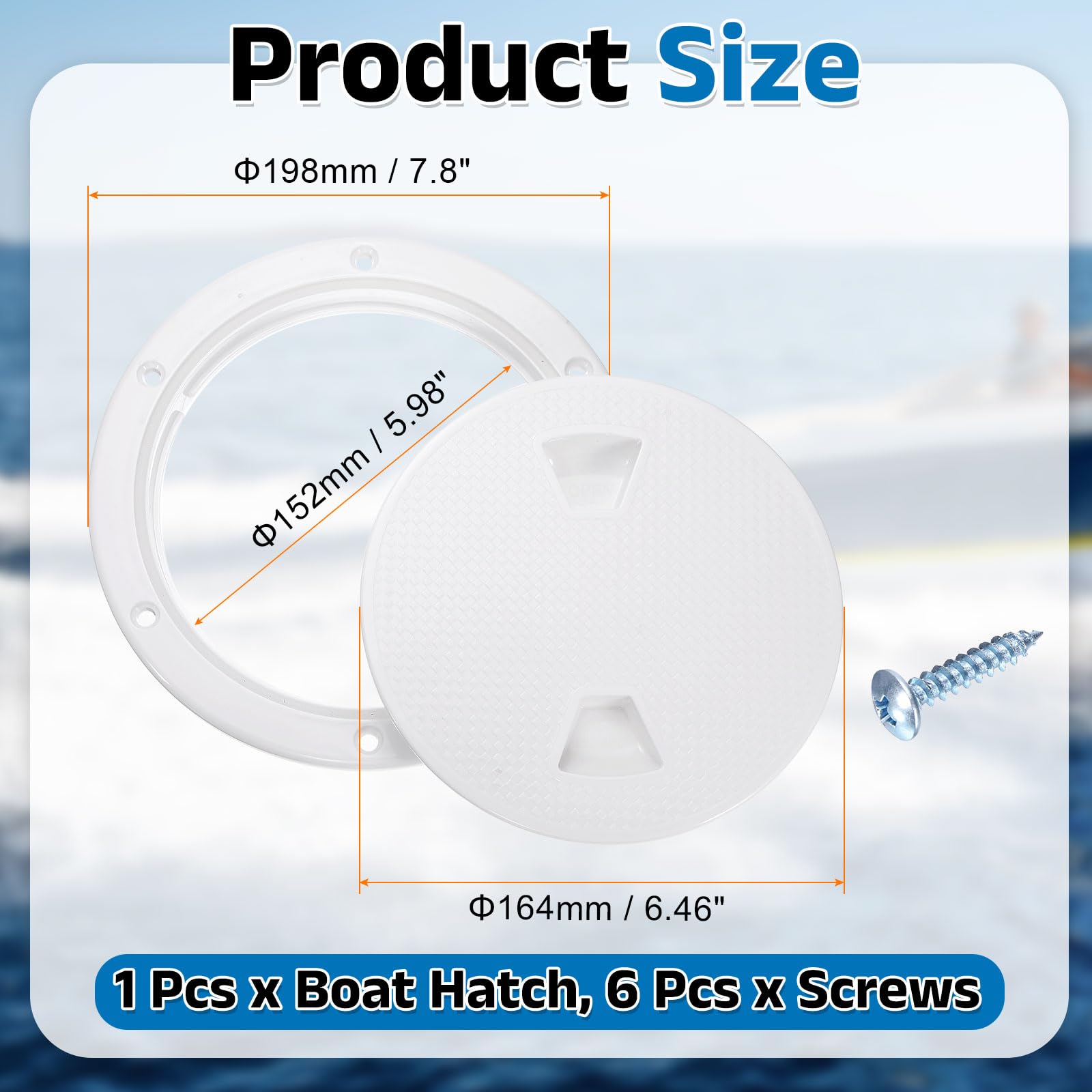 QUARKZMAN Boat Hatch, 6" Round Non Slip Plate Inspection Deck Access Hatch & Lid, Detachable Cover with Screws for Marine Boat Yacht Ships, Bianco