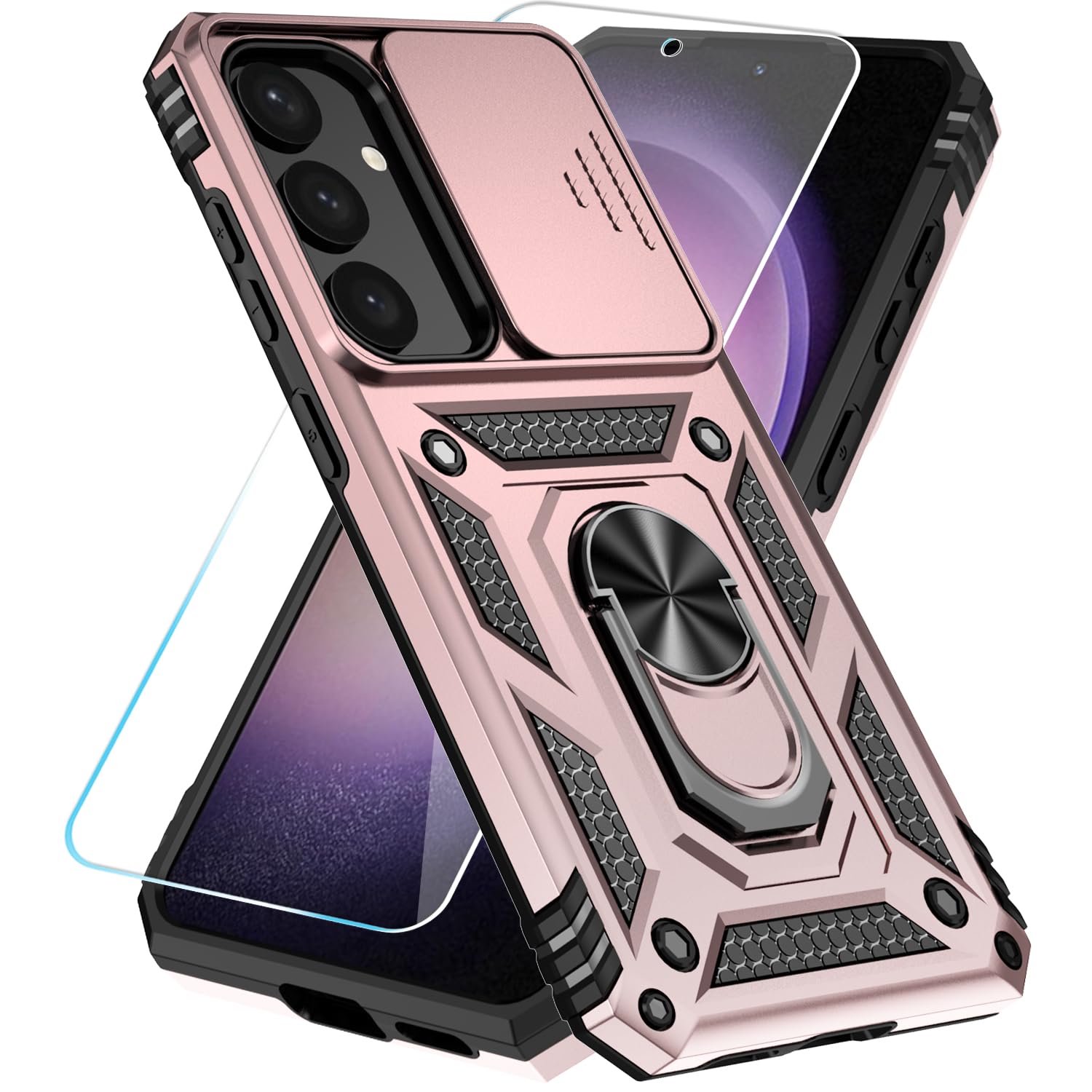 SunStoryfor Samsung Galaxy S24 Plus Case with HD Screen Protector & Kickstand & Slide Camera Cover,[Not for S24 or S24 Ultra] [ Military-Grade ] for (Galaxy S24 Plus 6.7", Rosegold)