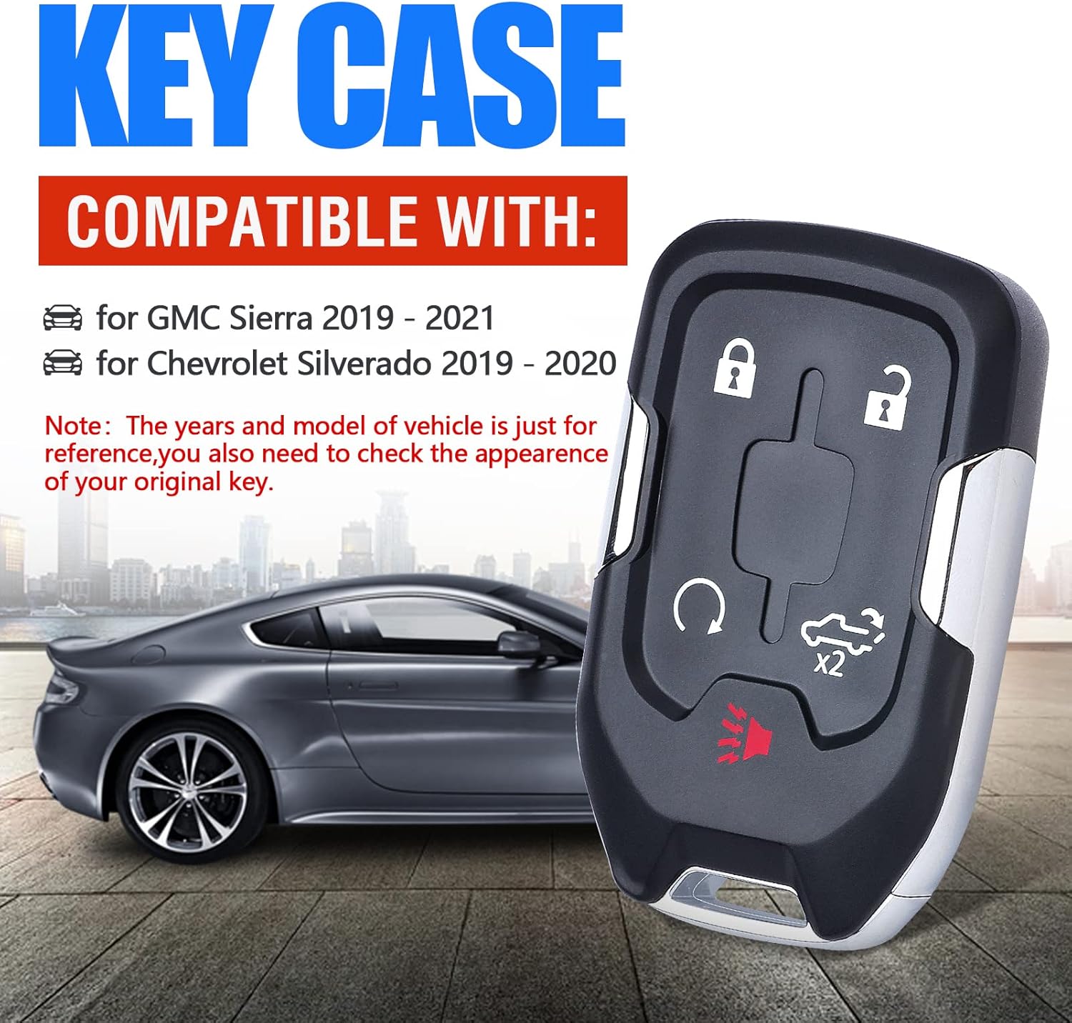Keymall 2 Pieces Car Key Fob Shell Case Housing Replacement for GMC Sierra 2019 2020 2021 for Chevy Silverado 2019 2020 HYQ1EA HYQ1ES 5 Buttons,Just a Key Shell (2)