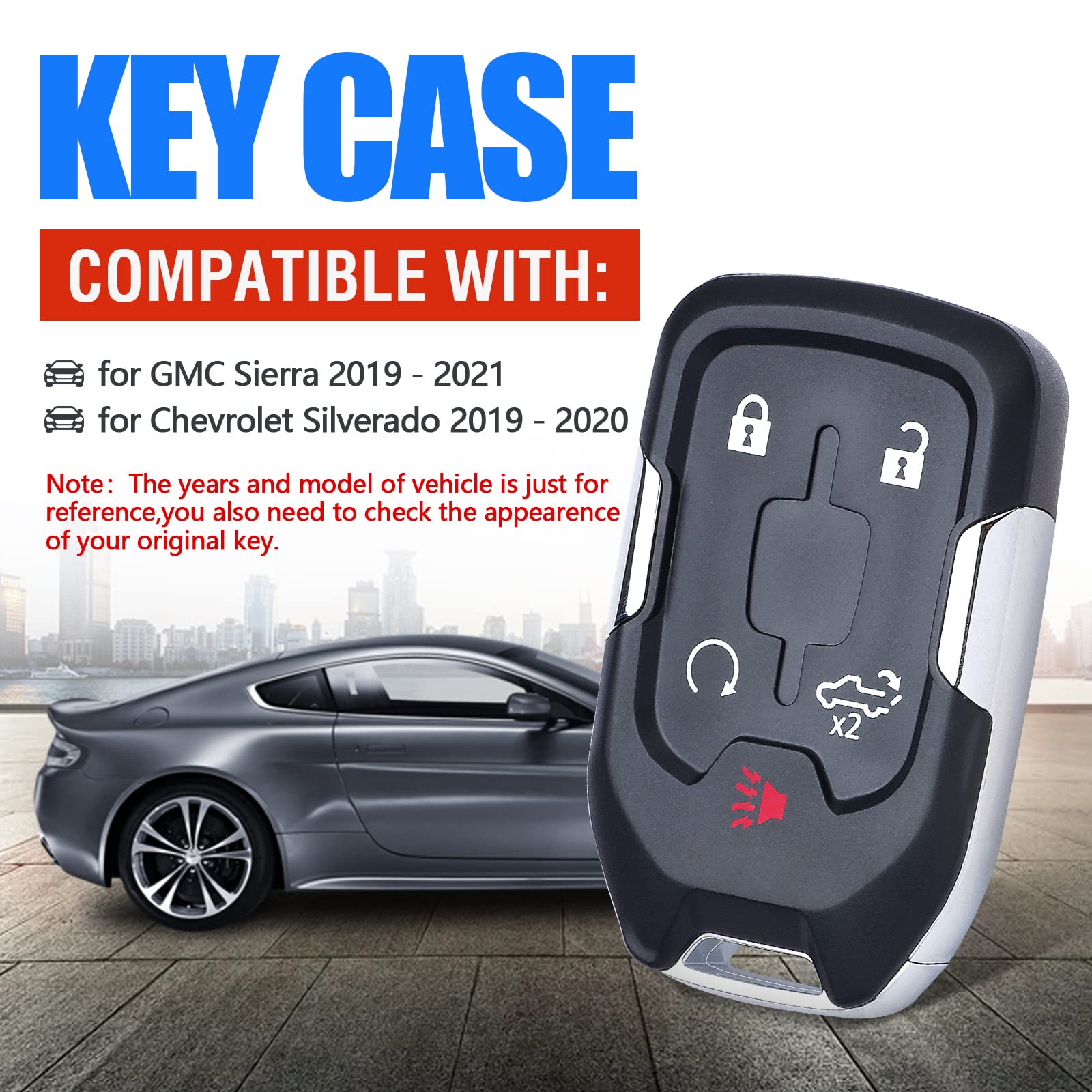 Keymall Pokrowiec na kluczyki samochodowe obudowa zamiennik do GMC Sierra 2019 2020 2021 do Chevy Silverado 2019 2020 HYQ1EA HYQ1ES 5 przycisków, tylko obudowa kluczyka (2)
