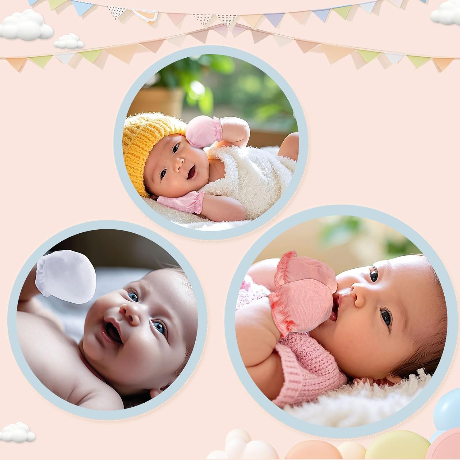 Baby Mittens 0-6 Months No Scratch 100% Cotton Gloves for Newborn Boys Girls