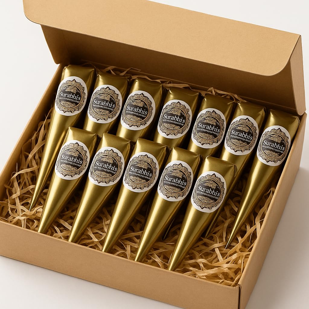 Surabhi’s Organic Mehendi Cones Pack of 12 | Natural Mehndi | Long Lasting Dark Color | Chemical-Free-image-2