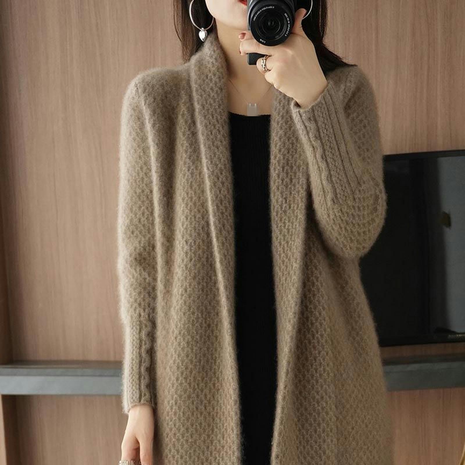 TEidea Rebeca Mujer Verano Cárdigan De Punto Elegante De Gran Tamaño: Abrigos De Manga Larga para Mujer - Tops Sueltos Casuales para El Invierno