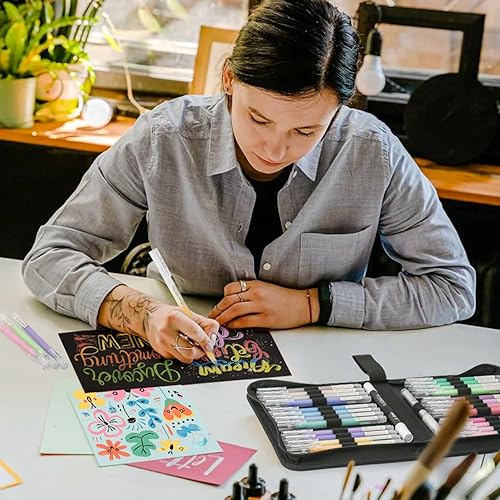 Miniatura 7 de Bolígrafos de gel acrílico 3D de 24 colores y cuaderno de bocetos de papel negro para dibujo, bolígrafo de tinta acrílica de punta fina de 0.039 in,