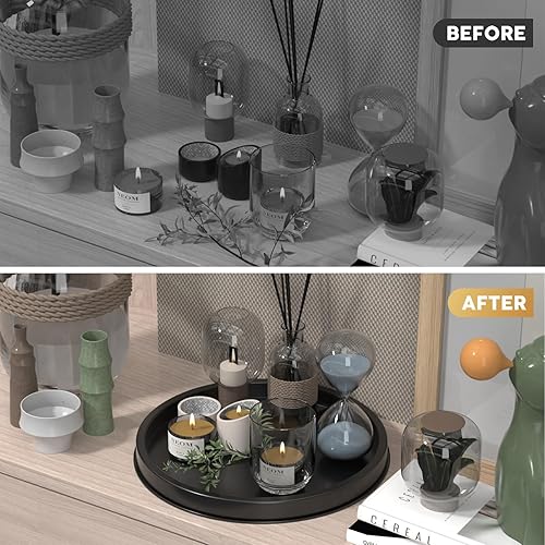 Miniatura 6 de HGF Bandeja decorativa para mesa auxiliar, bandejas redondas de metal ligero de 13 pulgadas para fregadero de cocina, organizador de mesa de centro