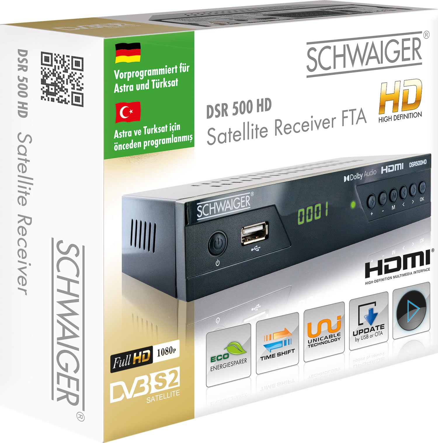 Schwaiger DSR500HD tV set-top boxes Cable Alta Definición Total Negro - Reproductor/sintonizador (Cable, 480p,576i,720p,1080i,1080p, 4:3,16:9, Negro, Analógica, LED)