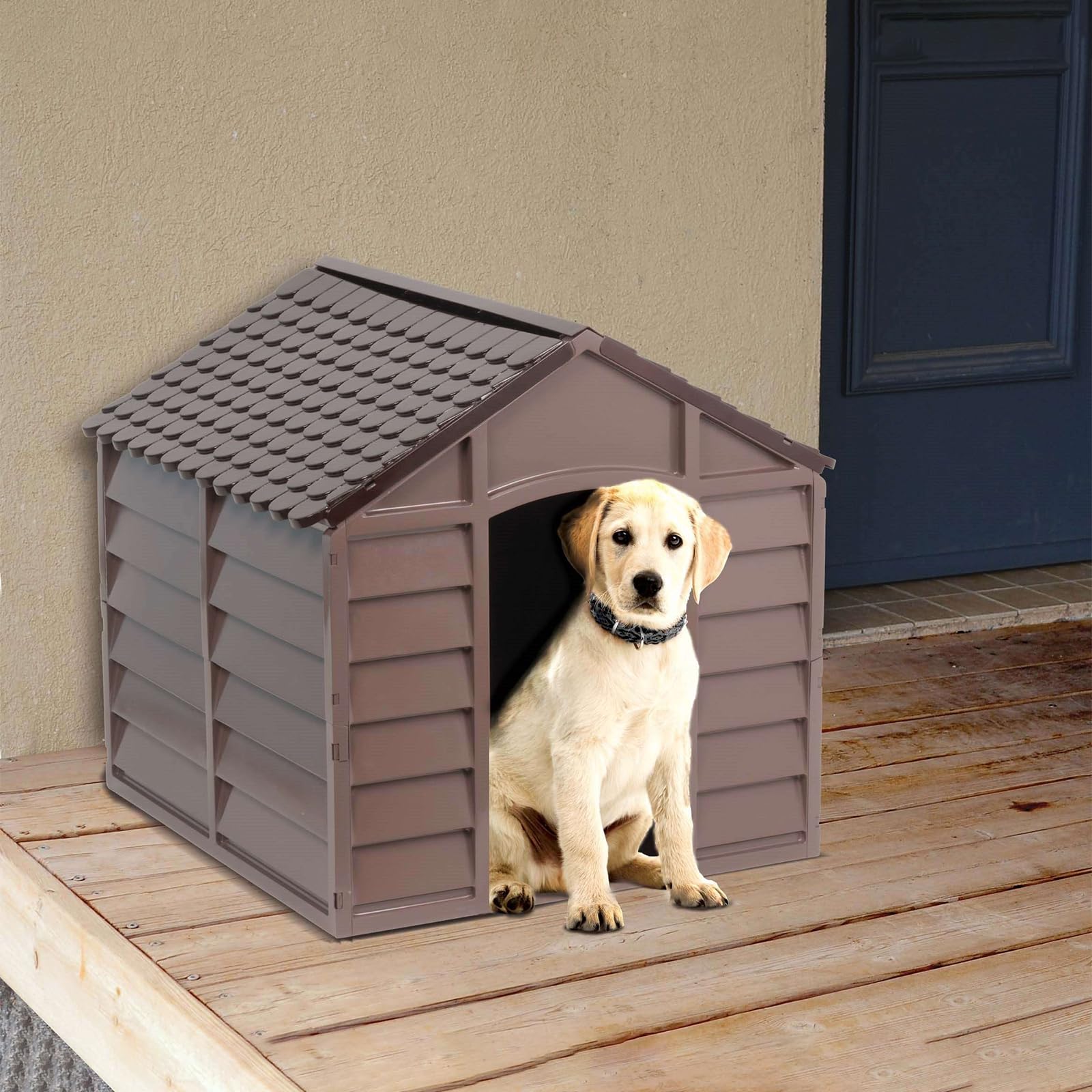 Mondo Viro Cuccia da esterno per cani di taglia media e grande in resina beige e marrone (Taglia Grande)