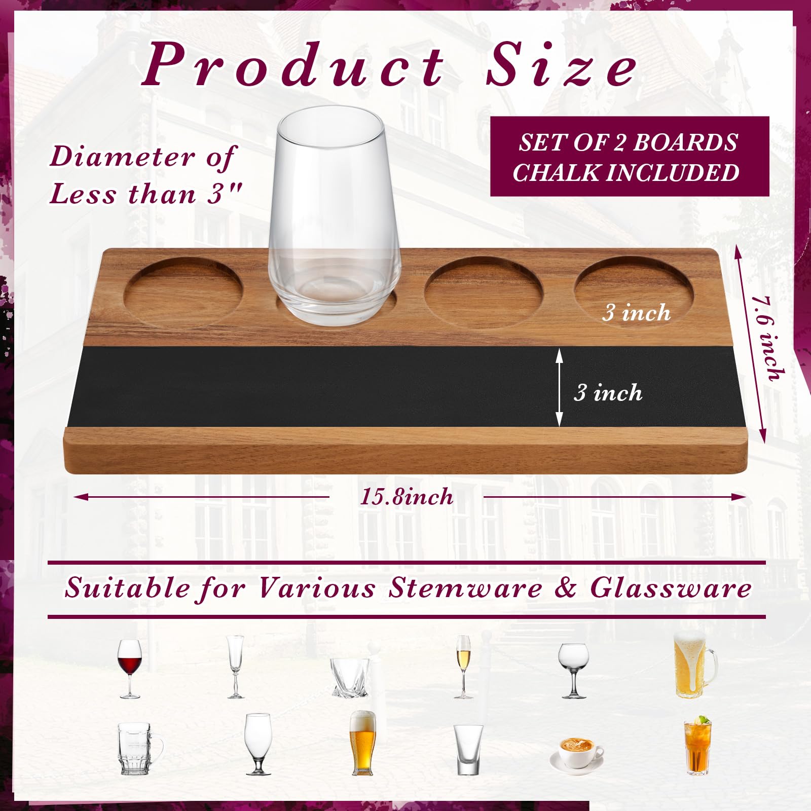 Marsui Set di 2 tavole da degustazione di vini in legno con 4 gessetti in pietra ollare per birra, whisky, cocktail, caffè, degustazione di vino forniture per feste