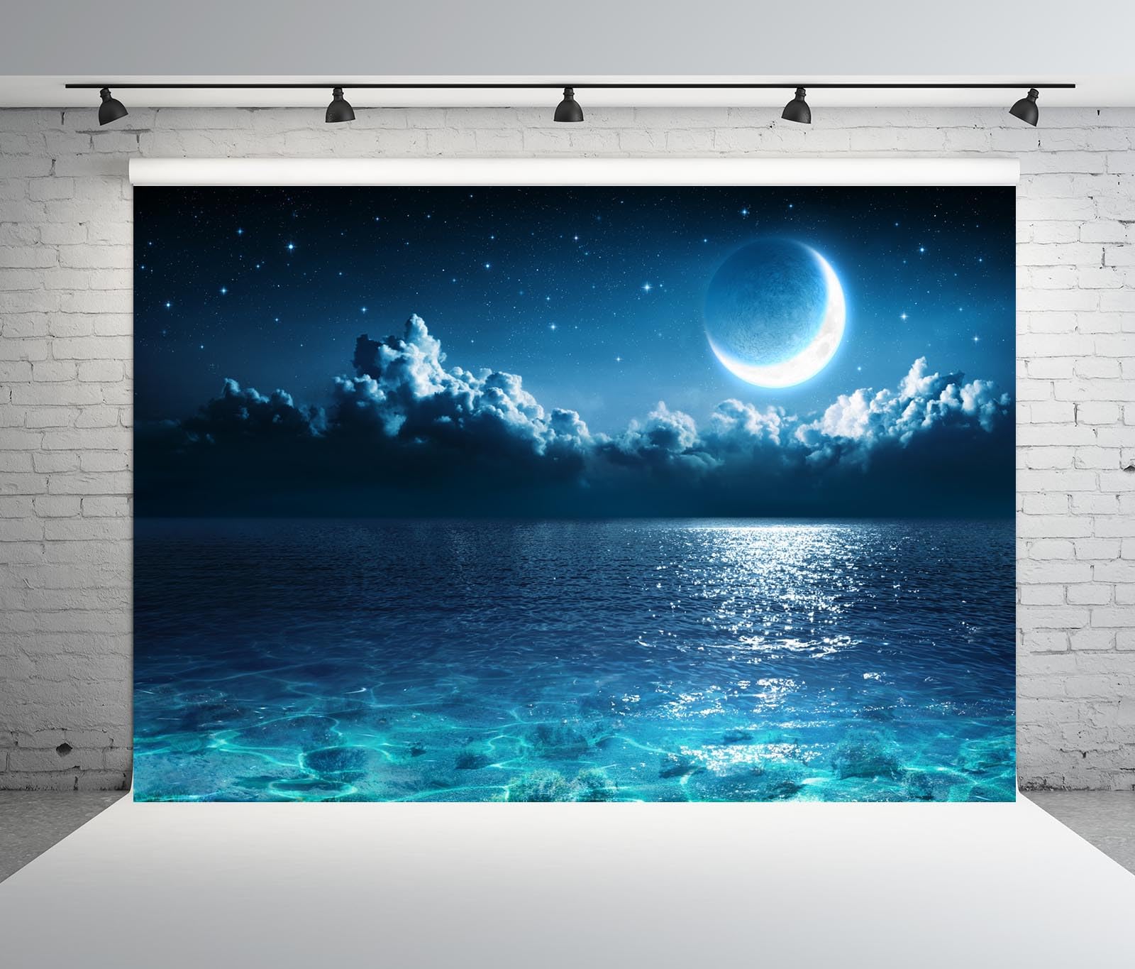 Amazon.com : Loccor 7x5ft Fabric Moon on Sea Backdrop Night Cloudy