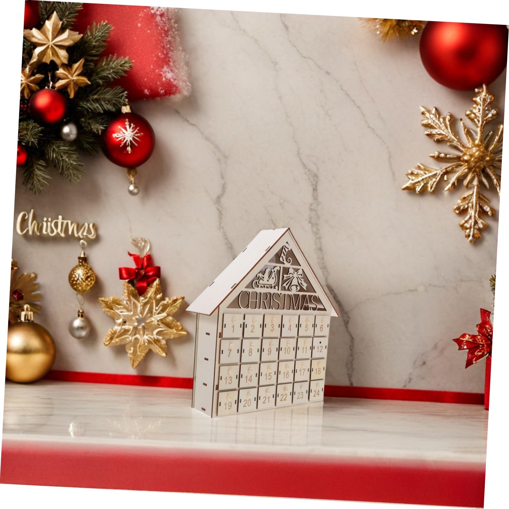 Mobestech Calendario Avvento in Legno con Luci LED 24 Cassette Conteggio Natale Decorazione Tavolo Rustica