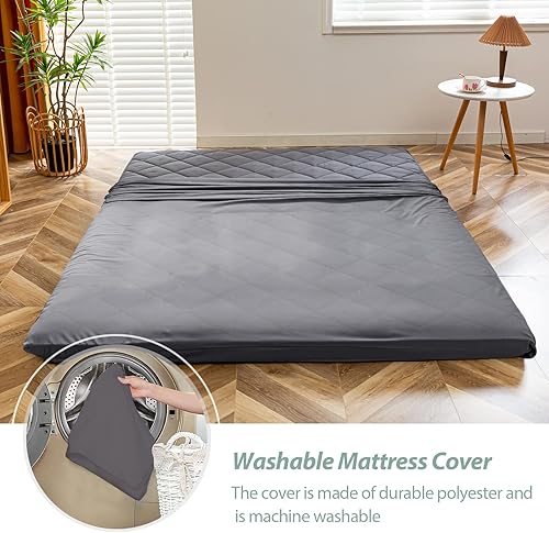 Miniatura 4 de MAXYOYO Colchón Futón de Suelo Japonés Tamaño Full, Sofá para Adultos Cama Enrollable Plegable, Colchón de Espuma Portátil Queen, Cama Futón con