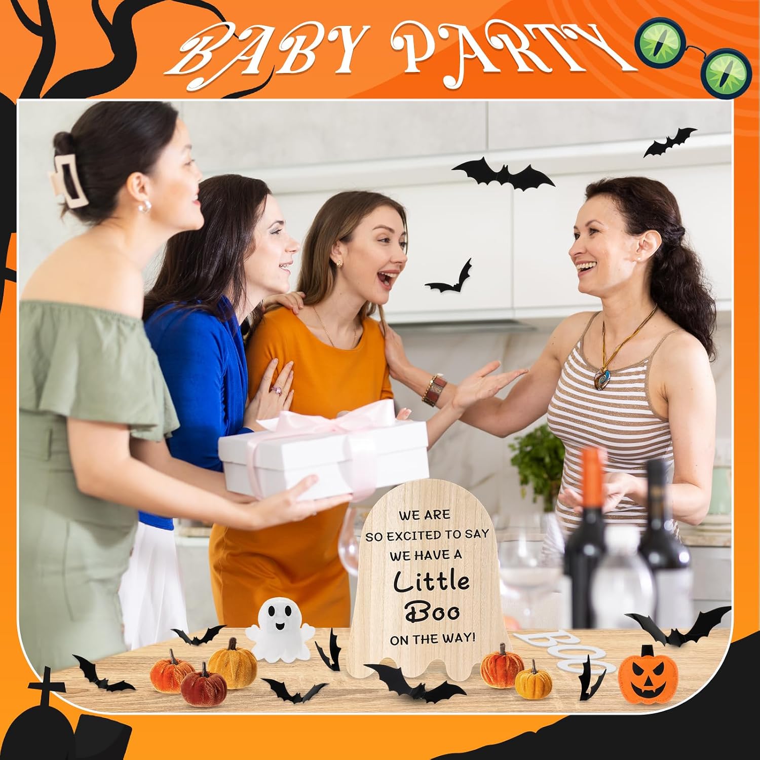 22 Pcs Fall Pregnancy Announcement Set Fall Thanksgiving Baby Reveal Idea Include "we Have a Little Boo" Wooden Ghost Shape Sign Velvet Pumpkin 3D Bat Felt Ghost Pumpkin for Baby Shower Party