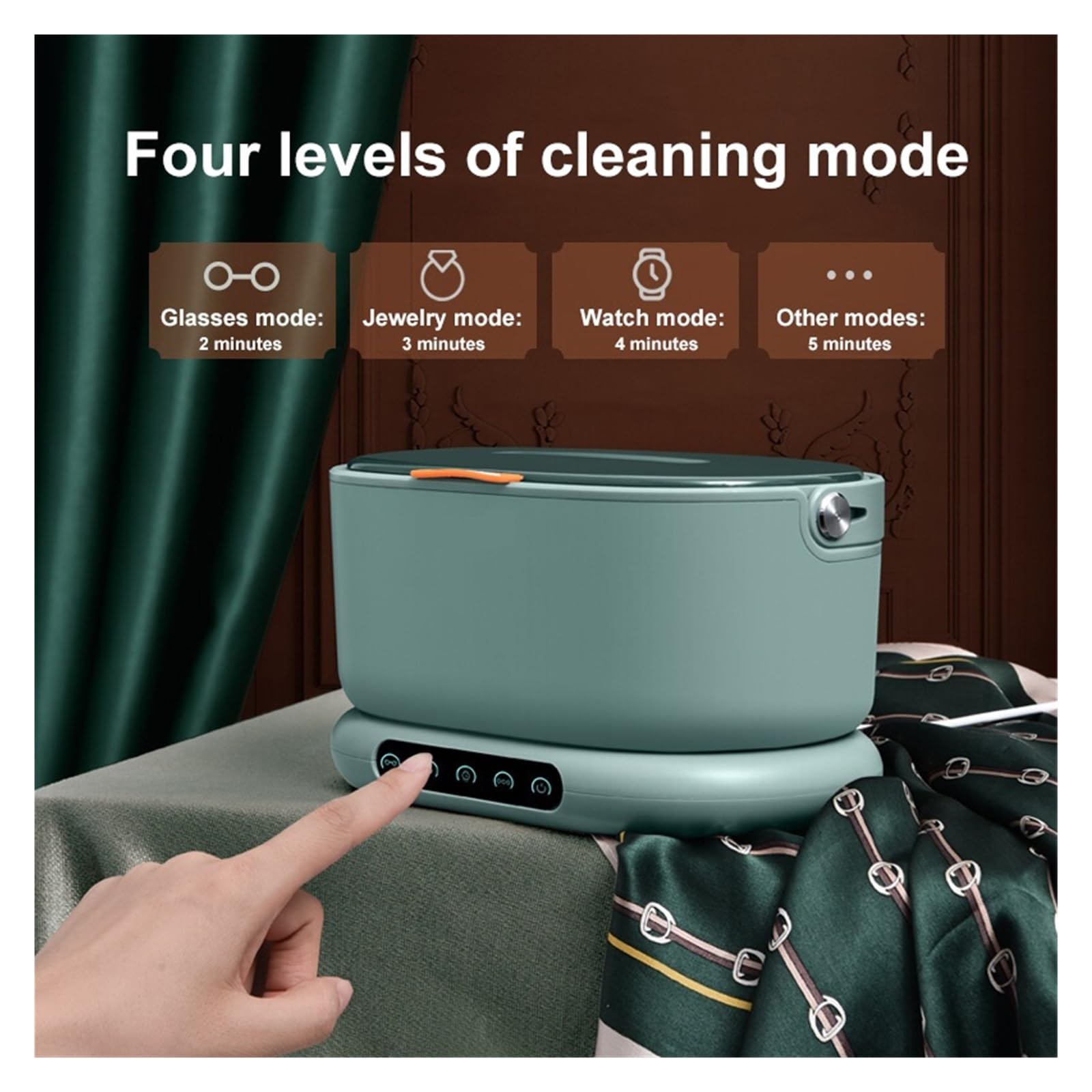 Sonic Cleaner, 500ml Przenośna Myjka Ultradźwiękowa Domowa Komercyjna Maszyna Czyszcząca 4 Tryby Czyszczenia 45000HZ Okulary Narzędzia Jubilerskie Cleaner(Green)
