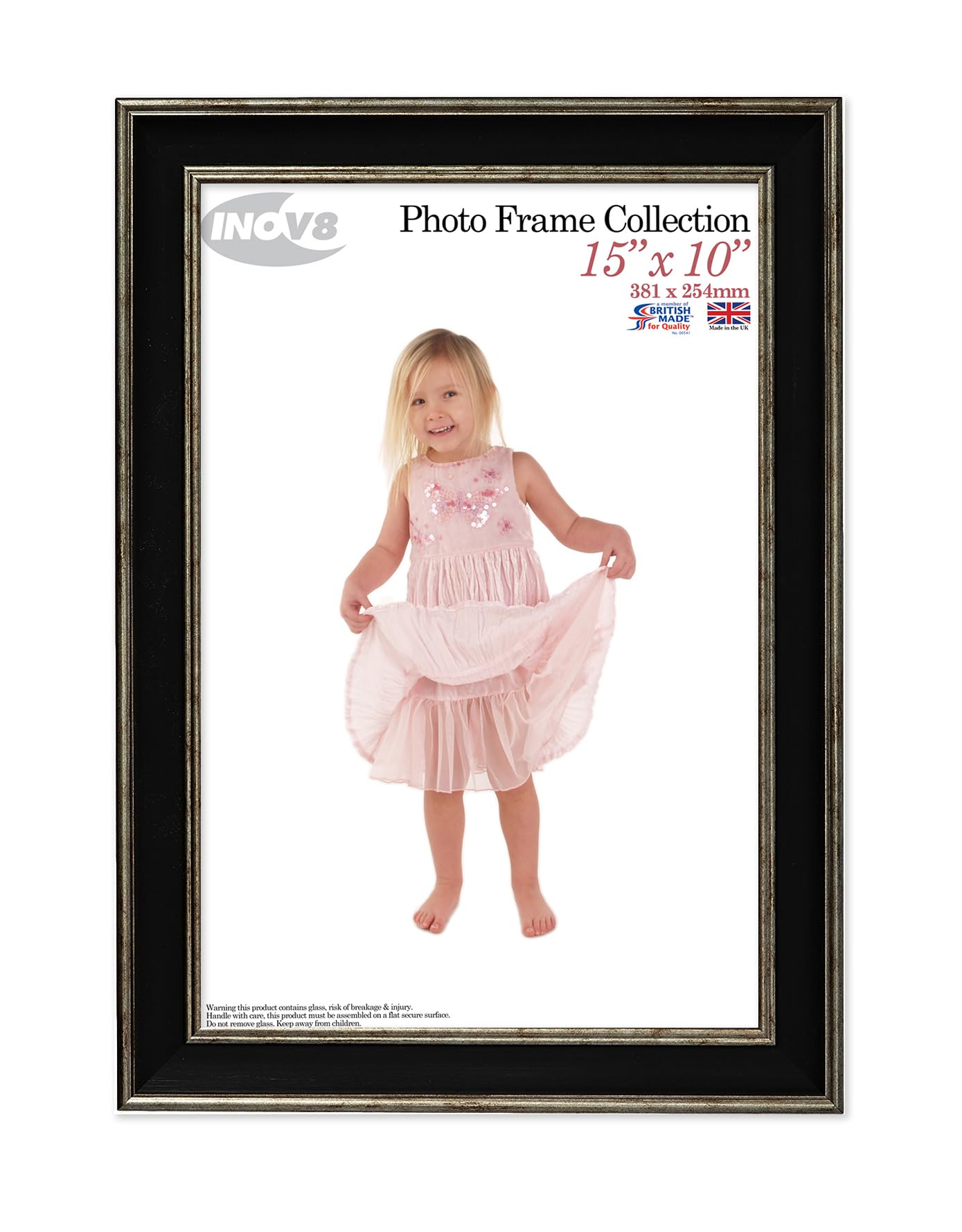 Inov8 British Made Traditional Picture/Photo Frame, 15x10-inch, Large Washed Black