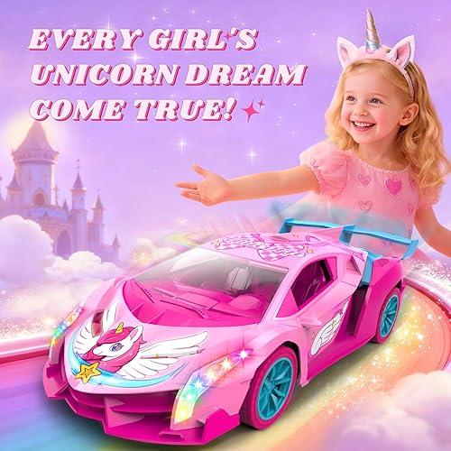 Miniatura 2 de Auto RC de unicornio para niñas, auto de control remoto Rainbow Glow & Drift Wing, 2.4 GHz, escala 118, juguetes para niños de 3, 4, 5, 6, 7, 8, 9