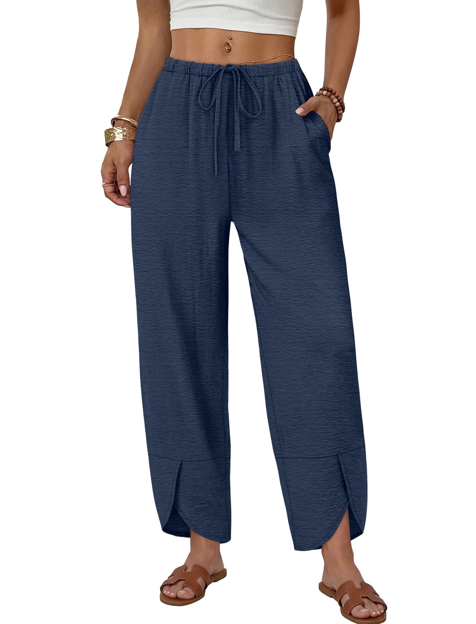 Desol Sport Leggings Damen Tasche Capri 3/4 High Waist Elastische Blickdicht Übergröße Caprihose Damen Sommer mit Seitentaschen für Yoga Freizeit