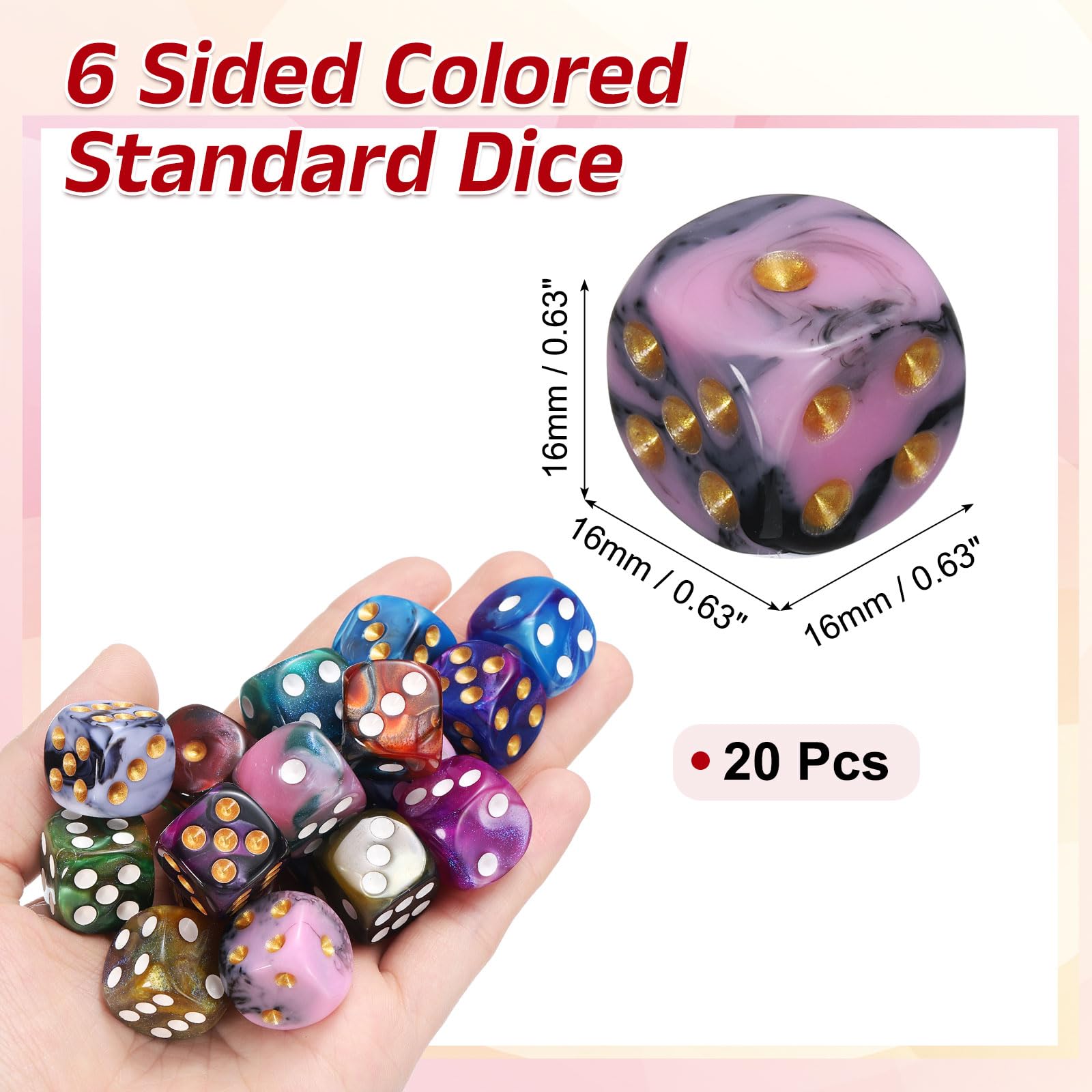 uxcell Lot de 20 dés standard colorés à 6 faces, 16 mm en acrylique D6 mini perles polyédriques bicolores, jeu de dés pour jeux de table, noir/bleu, pointe dorée