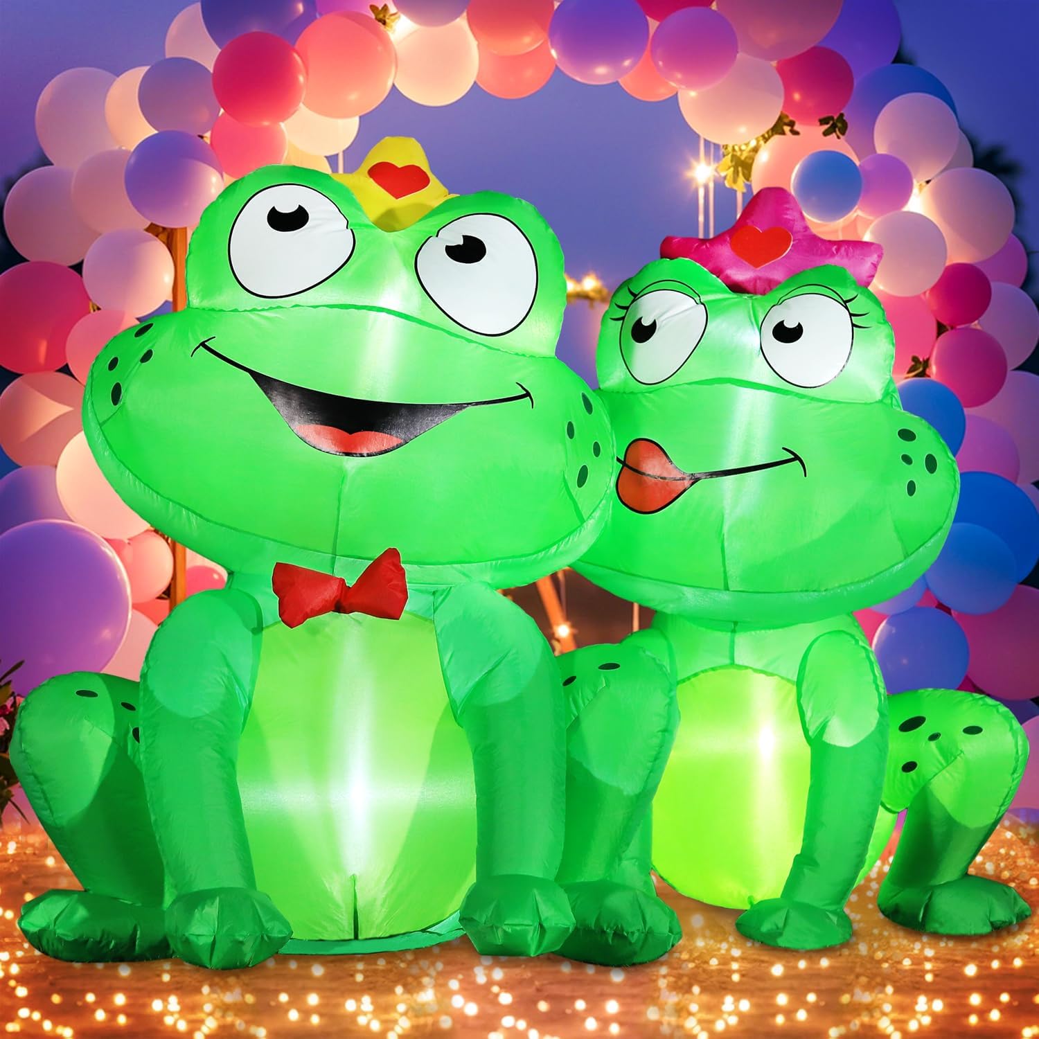 DomKom 5FT Valentines Day Inflatables Outdoor Decorations, Frog Couple Blow Up Build-in Led Lights for Wedding Party Garden Yard Lawn Décor