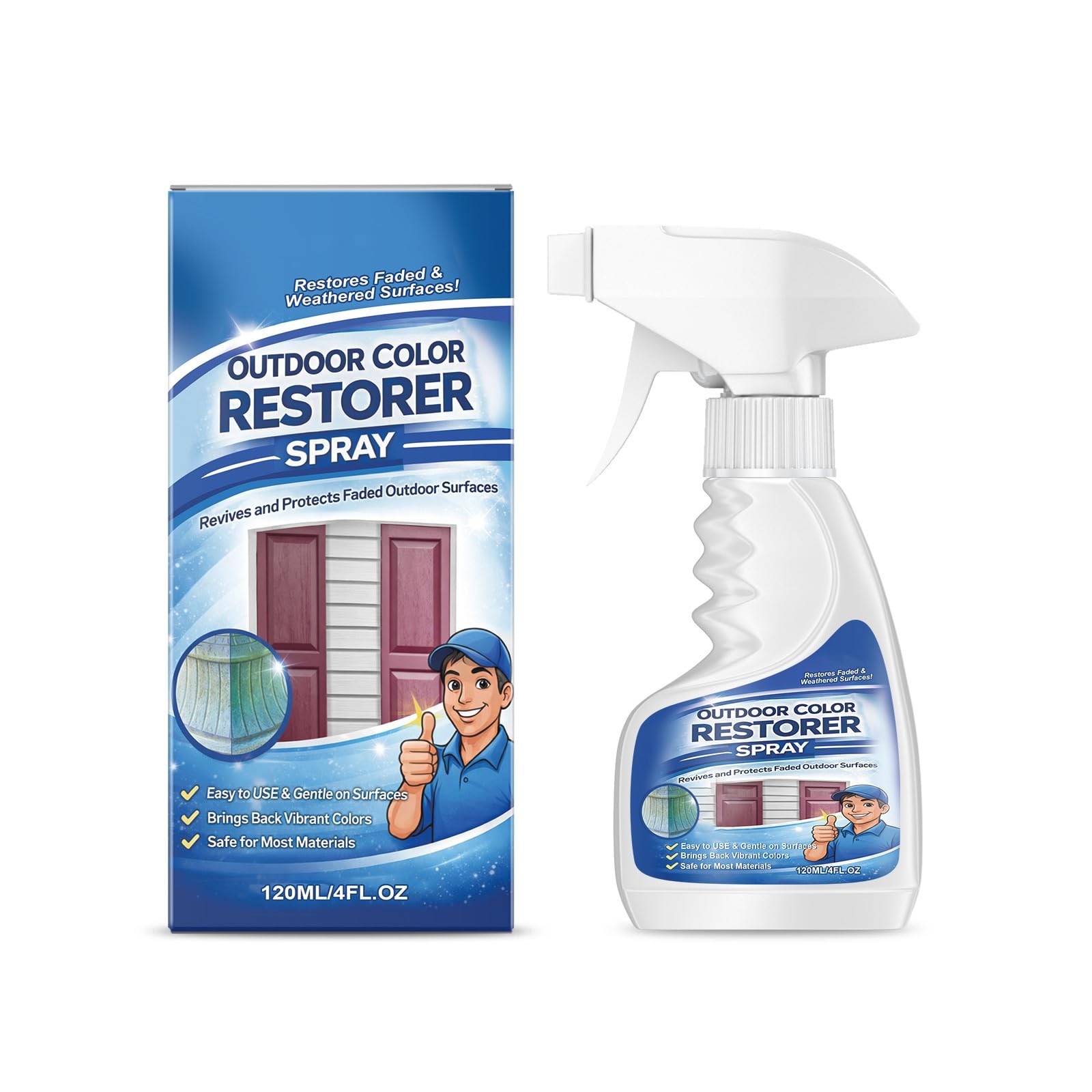 Outdoor Color Restorer Spray – Revives Faded Furniture, Shutters, Fabric & More, 120ml Universal Restoration Solution for Patio, Garden, RV, Tent, Backpack (1PC)