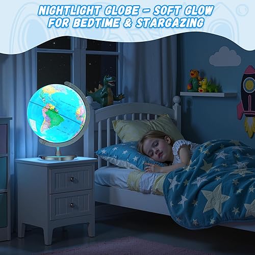 Miniatura 9 de Globo del mundo iluminado de 12 pulgadas para niños y adultos, lámpara de globo con mapa del mundo para niños, base estable de metal pesado, regalo