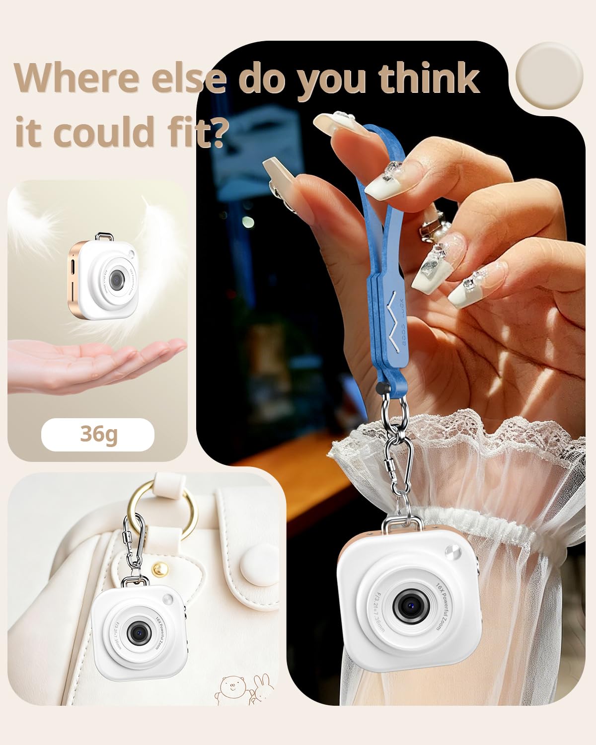W & O Mini Keychain Digital Camera,1080p Mini Camera Charms with 32GB Card,Small Cameras for Photography with Long Battery Life,Pocket-Size Keychain Camera with Chain for Vlog, Party,Travel (Gold) - 5