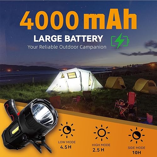 Miniatura 3 de Durapower Foco recargable, linterna LED de 1500 lúmenes, luz de mano impermeable para interiores y exteriores, granja, camping, emergencia