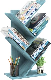 SHEEPAM Small Tree Book Shelf,5 Tier Bookshelf, Wood Desktop Bookcase | Modern Desk Display Storage Bookshelves,Space Saving For Bedroom, Living Room & Office; Storage For Books & Small Decor
