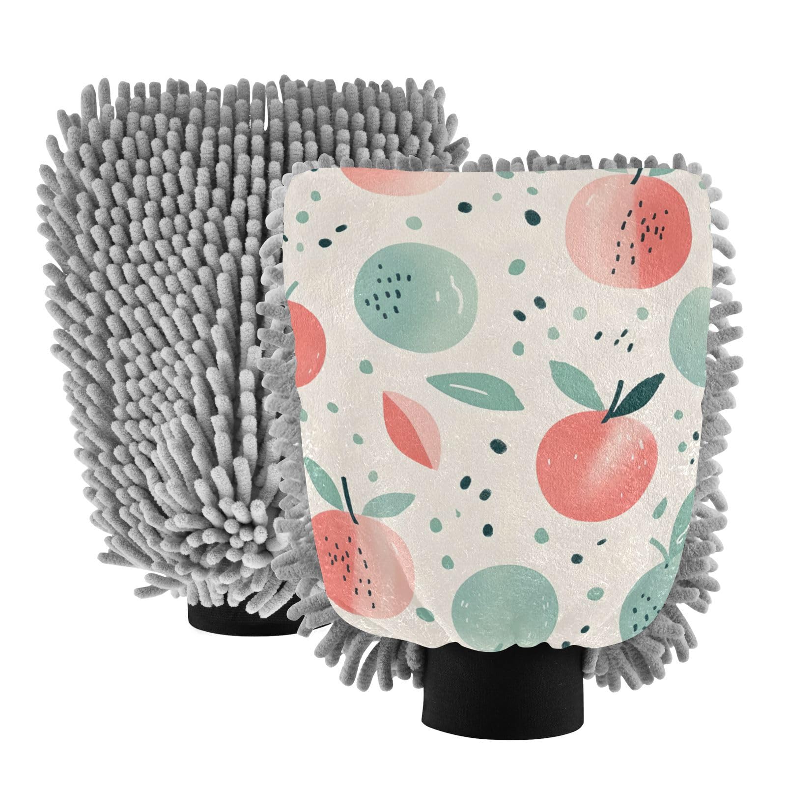 IOACIY Absorbent Microfiber Car Wash Drying Mitts, 2 Pack, Scratch-Free & Lint-Free, Rich Foam, Highly Absorbent, Double Sided, Wash Mitt Perfect for Car Washing, L, Watercolor Apple (4)